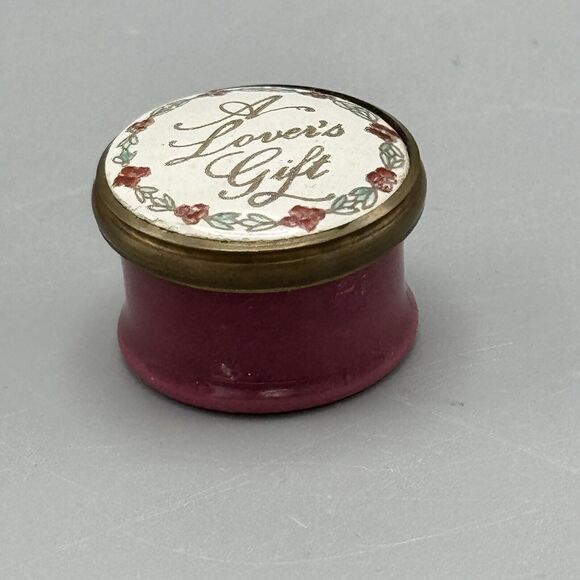 Vtg Staffordshire Enamel Round Miniature Trinket Ring Snuff Box A Lover’s Gift - Picture 10 of 12